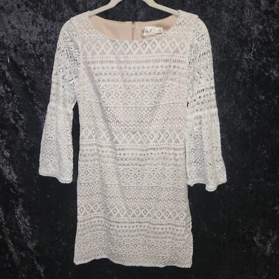 Eliza J Women's Ivory Cream Lace Overlay Sheath Dress Size 4 Bell Sleeves - Image 1 of 4