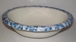 Huge Bowl IVORY+ BLUE SPECKLED SPECKS TRIM Porcelain 16" Home Decorative Display - Picture 1 of 6