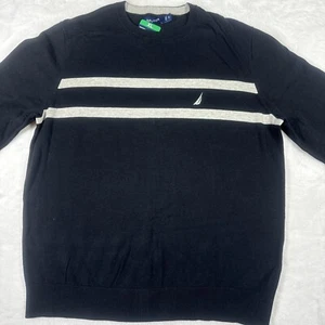 Nautica Long Sleeve Sweater Black Stripe XL 100% Cotton - Picture 1 of 7