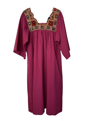 Maxi Boho Fucsia Étnico Caftán Muumuu Beduino Bordado Hecho a Mano Talla Grande 30 Foto 1 de 4