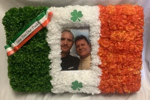 Artificial Silk Funeral Flower Irish Flag Photo Frame Wreath Memorial Tribute - Picture 1 of 8