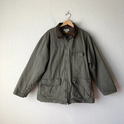 J. CREW Chore Jacket Mens XL Brown Full Zip Canvas Leather Collar Bomber Work - Image 1 of 4