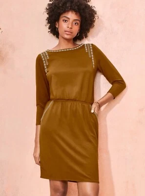 Vestido para mujer Garnet Hill marrón bordado detalle bolsillo tejido talla S #49210 Foto 1 de 4