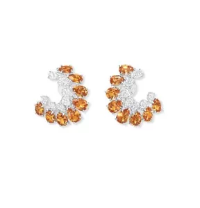 Pear Lab Citrine Front Hoop Earrings 925 Sterling Silver Party Wear Luxe Jewelry - Picture 1 of 4