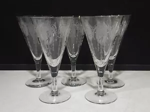 SET OF 5- Tiffin Classic Etched Water Goblets 7 1/4" Stem #14185 - Picture 1 of 7