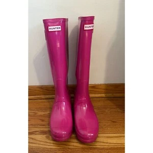 Stivali da pioggia Hunter originali alti lucidi da donna, taglia US 10 rosa - Foto 1 di 9