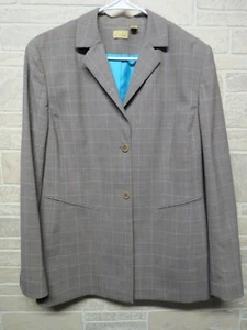 Caslon Size 14 Blazer Jacket Brown w/ Blue Pinstripe Lined Career Wool Blend XL - Picture 1 of 6