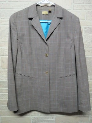 Chaqueta Blazer Caslon Talla 14 Marrón con Azul Forrada a Rayas Mezcla de Lana Carrera XL Foto 1 de 4