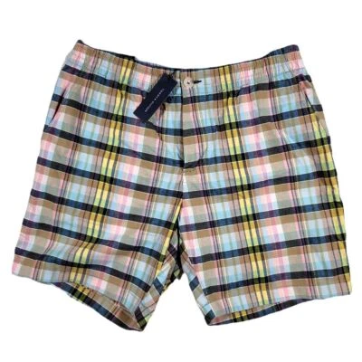 Pantalones Cortos Tommy Hilfiger Flex a Cuadros para Hombres XS Rosa Azul Theo 7 Cintura Elástica Foto 1 de 4