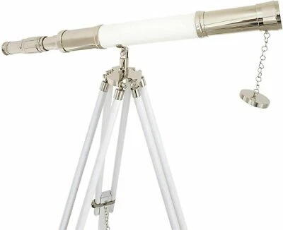 Handmade Antique Brass Single Barrel Telescope 27" with Wooden Tripod Stand - Image 1 of 4