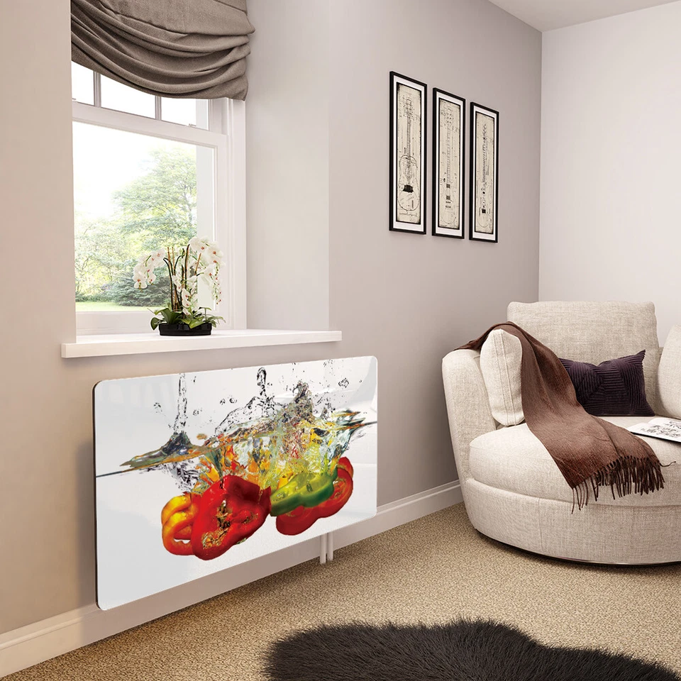 Glass Radiator Cover Printed - Peppers In Water On White - Made By Premier Range - Image 1 of 1