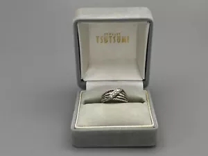 Japanese Vintage Silver Ring 950 Sterling Silver, Clear Stone Band Ring, w/box - Picture 1 of 8