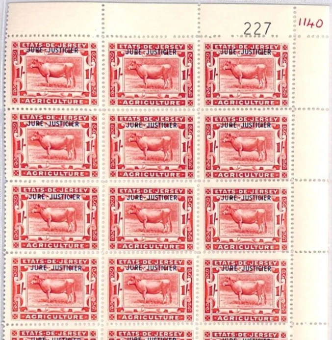 GB Channel Is JERSEY REVENUE 1s Cow BLOCK{18} 1s *JURE-JUSTICIER* Mint MNH ZR153 - Image 1 of 4