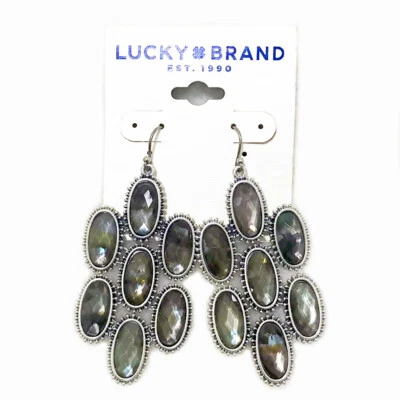 Lucky Brand Antiqued Silver Tone Abalone Look Multi Stone Chandelier Earrings - Image 1 of 4