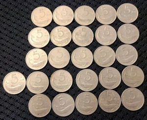 Italy 5 Lire 1953 To 1955 26 coin Lot. Dolphin. Rudder. Roma mint. - Picture 1 of 1
