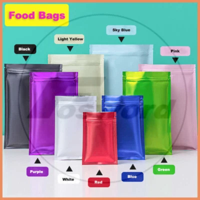 Bolsas de papel de aluminio mate 100 piezas resellables sello de grado alimenticio cierre de cremallera holgadas Foto 1 de 4