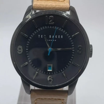 Ted Baker Watch Mens London Date 40mm Case Beige Leather Band Quartz Three Hands - Image 1 of 4