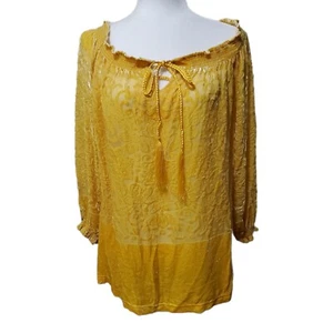 Sundance Samt Burnout Tunika Top gelb transparent Blumen Damen Größe Medium - Bild 1 von 10