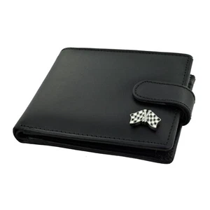 Genuine Black Leather Wallet with a Motor Racing Chequered Flags Emblem - Picture 1 of 2