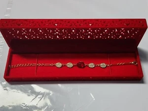 18ct Gold Plated Red Ruby Stone cubic zirconia vintage Bracelet non tarnish 22cm - Picture 1 of 17