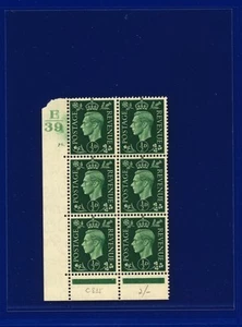 SG462 1937 1/2d verde Q1 Ctrl E39 Cyl.76 puntos Perf 6B (E/P) MNH Cat 35 £ pdwe - Imagen 1 de 3