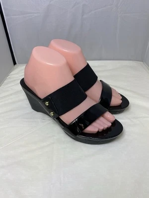 Sandalias de cuña Ralph Lauren negras charol elástico Rhianna talla 7,5 - 802151638 usadas en excelente estado Foto 1 de 4