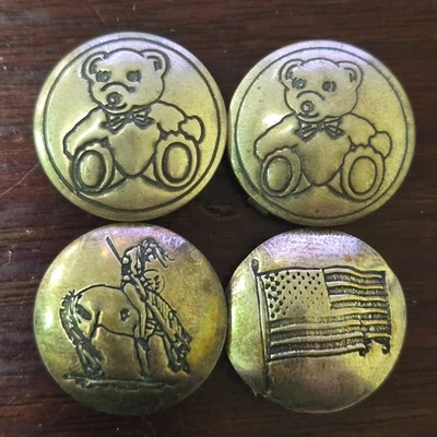 VTG Lot Button Covers Silver Indigenous Warrior American Flag Teddy Bears - Image 1 of 2