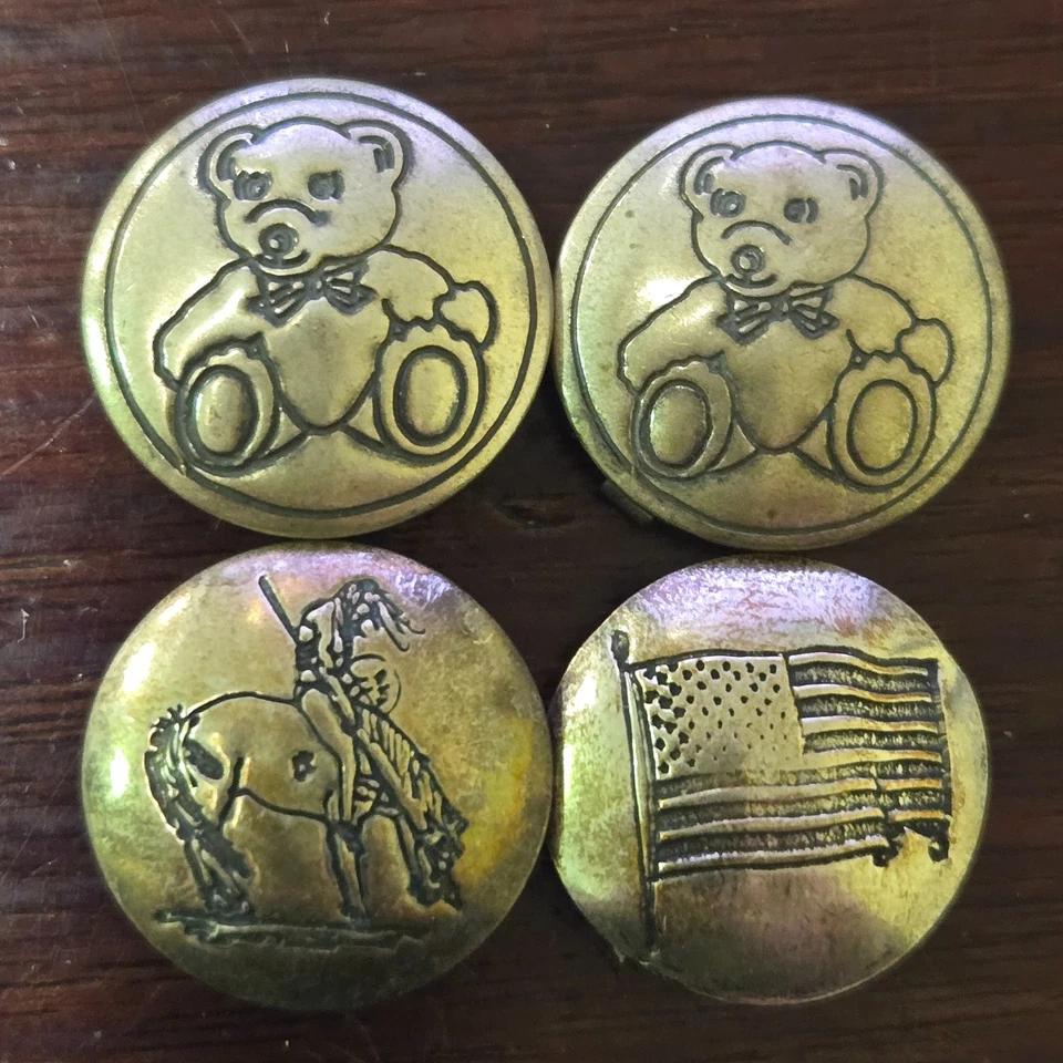 VTG Lot Button Covers Silver Indigenous Warrior American Flag Teddy Bears - Image 1 of 2