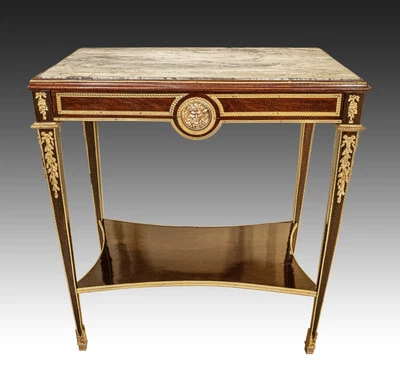 19C 法国红木镀金青铜大理石中心桌  — 第 1/4 张图片