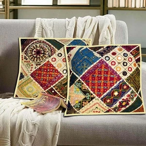 16"-2 TRENDY BANJARA KUTCH VINTAGE MIRROR EMBROIDERY THROW CUSHION PILLOW COVERS - Picture 1 of 12