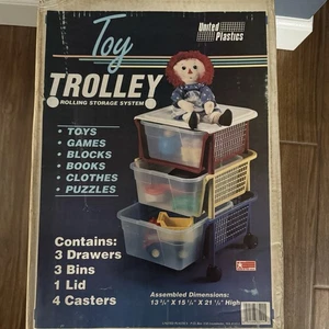 toy trolley rolling storage system Vintage 1980s NEW Primary Colors - Picture 1 of 12
