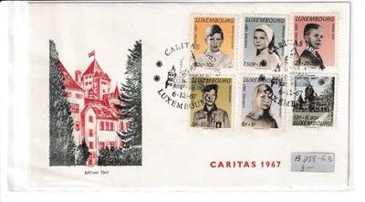 1967 Alemania, Luxemburgo Primer Día Emisión Cubierta Caritas Conjunto de 6 Estampillas Foto 1 de 2