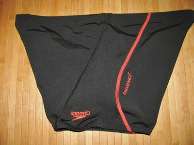 SPEEDO ENDURANCE Swimsuit SQUARE LEG Size 42 Polyester SWIM Suit BLACK with RED - image 1 of 4