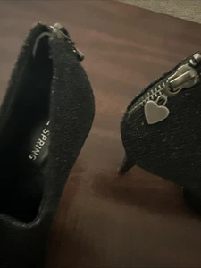 Spring Black Glitter Ankle Boots with Heart Zipper Charm Size 10 - Picture 1 of 3