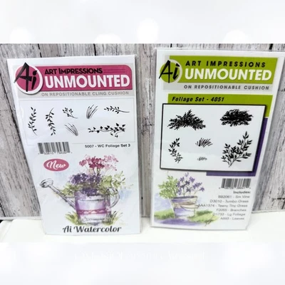 Art Impressions FOLIAGE Watercolor Set 1 & 3 Rubber Stamps - Image 1 of 2
