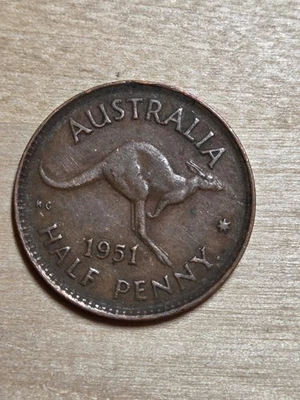 Moneda de 1/2 penique Australia, 1951. KM# 42, bronce. Rey Jorge VI. Perth como nuevo. Foto 1 de 4