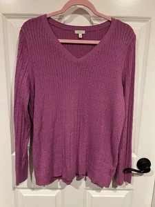 Suéter para mujer Talbots tejido con cable manga larga algodón cuello en V púrpura talla 2X - Imagen 1 de 5