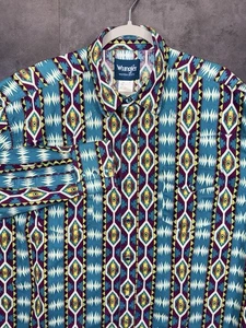 Vintage Wrangler Western Hemden Herren Brushpopper Pearl Snap Aztekenmuster Größe XXL - Bild 1 von 20