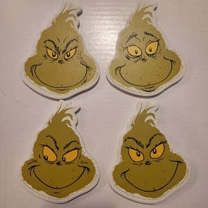 DR. SEUSS The Grinch Face Shaped Ceramic Cork Bottom Coasters Set of 4 CHRISTMAS - Picture 1 of 6
