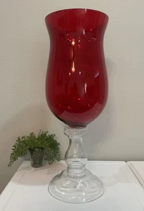 Vtg Large Clear Red Glass Goblet Shaped Centerpiece Hurricane Vase 18.5” H EUC - Picture 1 of 7