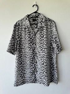new ksubi medium m short sleeve shirt top resort black white noise leopard text - Picture 1 of 4