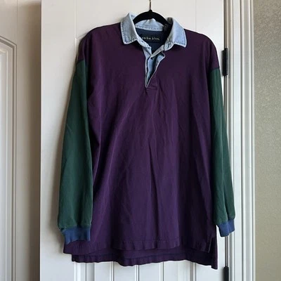 Camisa de rugby vintage años 80 90 bloques de colores púrpura verde ancla de gran tamaño azul Foto 1 de 4