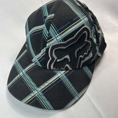 Sombrero de carreras Fox vintage negro azul bordado a cuadros logotipo de motocross Flexfit S/M Foto 1 de 4