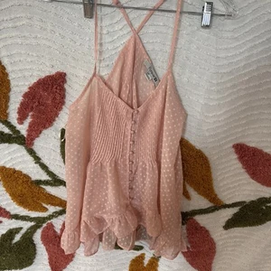 Forever 21 High Low Pink Polkadot Coquette romantic Y2K Sheer Tank Top S - Picture 1 of 5