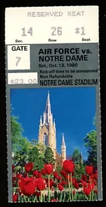 13 de octubre de 1990 Notre Dame vs. Fuerza Aérea Boleto de Bootball Universitario - Imagen 1 de 2