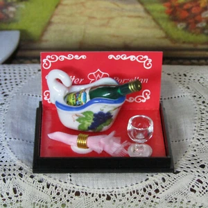 Vtg Dollhouse REUTTER WINE BOTTLE COOLER & Glass Porcelain Grapes Dish Dishes - Picture 1 of 6