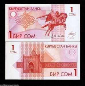 KYRGYZSTAN 1 SOM P-4 1993 x 100 Pcs Lot BUNDLE EAGLE HORSE UNC CURRENCY BIL NOTE - Picture 1 of 4