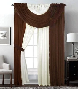 Window Curtains Set, two-tone curtains with attached valances (Lorena) - Picture 1 of 46
