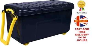 Really Useful Products 160 Litre Wheeled Trunk in Recycled, Black with Yellow - Picture 1 of 3