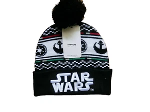 Disney Star Wars Junior One Size Imperial Rebel Pom Beanie Cap Black White NEW - Picture 1 of 3